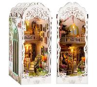 Book Nook Kit, DIY Dollhouse Book Corner Kit Villa Small housewith LED Light 3D Wooden Puzzle Bookshelf Decor - Garden