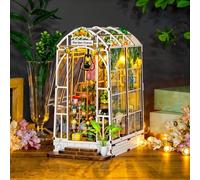 Book Nook Kit - DIY Dollhouse Booknook, Book Nook Miniature Kit for Bookshelf Insert Decor Crafts for Adults Teens, 3D Wooden Puzzle Bookends with Sensor Led Light (Garden House)