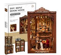 Book Nook Kit,DIY Dollhouse Booknook Miniature House Building Kit with LED Light for Bookshelf Insert Decor Crafts,3D Wooden Puzzle Bookend Bookshelf Decor for Adults Teens