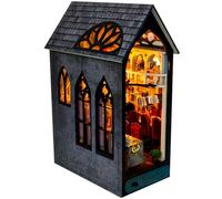 Book Nook Kit, DIY Dollhouse Wooden Miniature House Kit, Miniature House Building for Adults with LED Light, 3D Wooden Puzzle Dollhouse, for Teenagers and Adults (A)