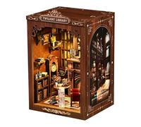Book Nook Kit,DIY Library Miniature Book Nook With LED Light Retro Bookend 3D Assembly Craft Kit Cozy & Nostalgic Style Suitable For Adults
