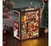Book Nook Kit, DIY Miniature Dollhouse Booknook Kits for Adults and Teens, 3D Wooden Puzzle Bookends with Sensor LED Light, Book Nook Miniature Kit Gifts for Bookshelf Insert Decor (Christmas Store)