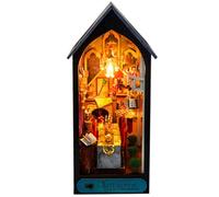 Book Nook Kit, DIY Miniature Dollhouse Booknook Kits for Adults and Teens, 3D Wooden Puzzle Bookends with Sensor LED Light, Book Nook Miniature Kit Gifts for Bookshelf Insert Decor (Magic Table)