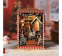 Book Nook Kit - DIY Miniature House Kit for Adults,Beginners, Christmas Scene 3D Wooden Puzzle Bookend Bookshelf Insert Decor with LED Light,Dollhouse Booknook Library Tiny House Xmas Gifts (Style1)