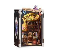 Book Nook Kit, DIY Miniature House Kit with LED Lights for Desk Library Bookshelf Decoration, Booknook Model Kits for Adults to Build, 3D Wooden Puzzle Bookend Bookshelf Decor (D)