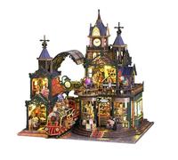 Book Nook Kit,DIY Steampunk Train Station Model Kit - Book Nook with LED Light large music mechanism Railtrack Phantom City - Wooden Crafts For Adults