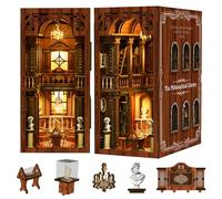 Book Nook Kit - DIY Tiny Dollhouse Book Nook Miniature Kit for Bookshelf Insert Decor Crafts for Adults and Teens 3D Wooden Puzzle Bookends with Touch LED Lights (Philosophical