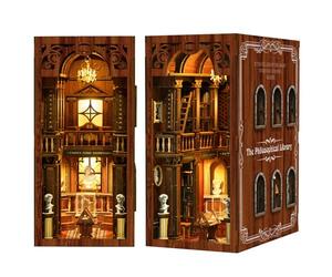 Book Nook Kit,dollhouse,bookshelf decor, 3D Wooden Puzzle Bookend Bookshelf Insert Decor with LED Light for Teens and Adults （Philosophy Collection）