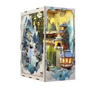 Book Nook Kit for Adults, DIY Dollhouse Booknooks Penglai Wonderland Ancient Chinese Landscapes Bookshelf Insert Decor with Dust Cover 3D Wooden Assembly Model Decoration Creative Gift