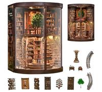 Book Nook Kit for Adults - DIY Miniature Wisdom Library Dollhouse | Book Nook Tiny House Bookshelf Decor Creative 3D Wooden Puzzle, Wooden Adult Craft Kits Gift