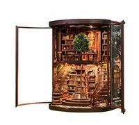 Book Nook Kit for Adults & Teens - 3D Wooden Puzzle Bookend with LED Light, DIY Miniature Library Bookshelf Insert, Wisdom Ring Theme Craft Kit for Home Decor & Thoughtful Gifts