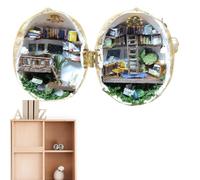 Book Nook Kit | Handmade Bookstore Library | Tiny World In Walnut House, Nut Secret Scene Home Decor