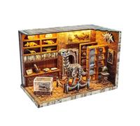 Book Nook Kit, Miniature Dinosaur Museum House Kit, 3D Wooden Puzzle Bookshelf with LED Light, Crafts For Tee