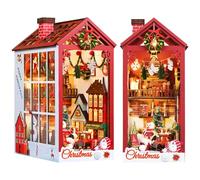Book Nook Kit, Miniature dolls house kit Christmas DIY Dollhouse with Sensor Led Light, 3D Wooden Puzzles, for 14+ Teens and Adults Building