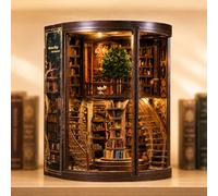 Book Nook Kit Model Making Year Rings of Wisdom, Wooden Puzzle & Bookend | 3D Miniature Library with LED & Touch Sensor, Craft Kit for Adults and Collectors, 356 Pieces and 8-10 Hours, Gift Idea