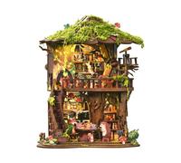 Book Nook Kit, Woodland Tree House Miniature House Kit, LED Light, 410 Pcs | 3D Wooden Puzzle Book Nook Model, Forest Tea Book Club Scene, 6-8 Hour Build, Bookshelf Decor, Gift Ages 14+
