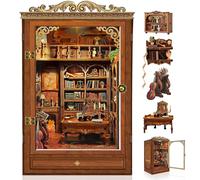 Book Nook Kits for Adults - 3D Wooden Puzzle Magic Library Bookshelf Insert Decor with Dust Cover LED Light - Miniature House Kit to Build for Adults - Creative Craft Gift for Book Lovers