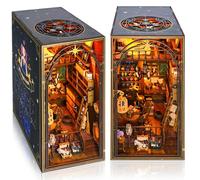 Book Nook Kits for Adults, DIY BookNook Miniature House Building Kit with LED Lights, 3D Wooden Puzzle Dollhouse Booknook for Bookshelf, Bookshelf Decor Gift Christmas Birthday Ideas Gifts for Family