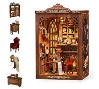 Book Nook Kits for Adults - DIY Mini library Booknook with LED lights, Wooden 3D Puzzles Miniature House Kit, Bookshelf Decor & Gifts for Book Lovers