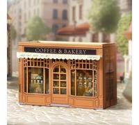 Book Nook Kits for Adults, DIY Miniature Wooden Dollhouse Puzzle Bookend with LED Lights, Creative Craft Kit for 14+, 1:100 Scale Bookshelf Decoration Gift for Book Lovers (Coffee & Bakery)