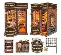 Book Nook Kits for Adults - Spilay Diy Miniature House Kit with LED, 3D Wooden Puzzle Bookend for Bookshelf Insert Decor, Tiny Model House for Christmas Valentine's Day Gift - Magic Wand Shop (SQ-51)