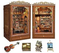 Book Nook Kits for Adults - Spilay Diy Miniature House Kit with LED Light & Dust Cover, 3D Wooden Puzzle Bookend Handmade Crafts Gifts for Birthday Christmas and Valentine's Day- House of Time-SQ47