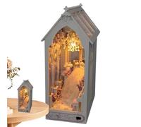 Book Nook Model Kit - Book Nook Kit Miniature House Bookend Miniature House Model with LED Light, 3D Wooden Puzzle Bookenend for Living Room