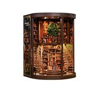 Book Nook Two-Story Library Mini Dollhouse Diorama kit 3D Wooden Puzzle | Miniature House Building Kit with Dust Cover, Gift for Book Lovers DIY Enthusiasts Collectors - Wisdom Rings Book Repository