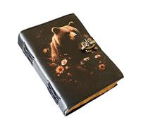 Book of Shadows Leather Bound Witchy Journal Deckle Edge Paper Grimoire Printed Diary Bear Notebook Spiral Gothic Bear Smoky Mountain Notebook Antique Rustic Vintage Book Gift for Men and Women