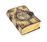 Book of Spells Leather Bound Journal Deckle Edge Paper Grimoire Printed Diary Notebook Spiral Gothic Notebook Antique Vintage Book for Men and Women, Ouroboros Circle Of Transmutation - Off-white, 5