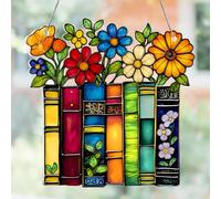 Book Ornament Stained Glass Window Hanging, Acrylic Bookish Gifts For Teacher, Librarian, Book Lovers, Reader, Shelf Decor Accessories For Women, Suncatcher Effect For Christmas