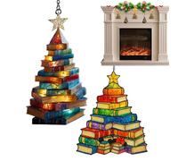 Book Ornaments - Book Tree Decoration | Bookshop Ornaments | 2D Acrylic Desktop Tree Signs for Family Celebration Party Winter Holiday Indoor Window Home Librarians Readers Bookworm