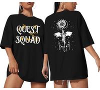 Book Oversized Shirts for Women Quest Squad Graphic Shirt Fantasy Book Tshirt Bookish Short Sleeve Tops, Black, M