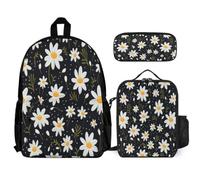 Book Pack Daisy 3 Piece Set for Students Age 10 Year 5, School Backpack Flower with Lunch Box Pencil Case for Primary Lessons Weekend Activities and Travel