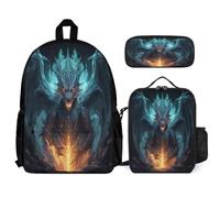 Book Pack Dragon 3 Piece Set for Students Age 10 Year 5, School Backpack Dragon with Lunch Box Pencil Case for Primary Lessons Weekend Activities and Travel