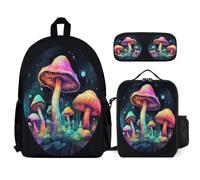 Book Pack Mushroom 3 Piece Set for Students Age 10 Year 5, School Backpack Plant Theme with Lunch Box Pencil Case for Primary Lessons Weekend Activities and Travel