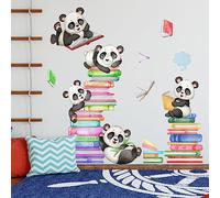Book Panda Wall Sticker, Cute Panda Climbing on The Book Wall Decal, Removable DIY Vinyl Mural Art Wallpaper Décor for Reading Room Kids Bedroom Nursery Classroom