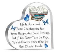 Book Quote Home Office Desk Decor Sign Inspirational Book Lover Gift Reading Gifts for Books Lovers Reader Bookworm Librarian Gift for Readers Acrylic Heart Keepsake Bookish Gifts for Women