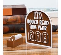 Book Read This Year Counter,Book Tracker for Reading Goal, Decorative Practical Volume Counter Sign,Books Lovers Gifts for Teacher Writer Literary Fans(Brown)