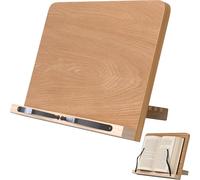Book Reading Stand,8 Adjustable Height Holder Tray with Elastic Page Paper Clips for Textbook/Cookbook/Music Scores/Tablet,Lightweight Reading Hands Free Desktop (Oak Brown)