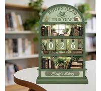 Book Reading Tracker Counter, 20cm Personalized Mini Bookshelf Book Log with 3-Digit Flip Number Display, Decorative Wooden Book Count Tracker for Home Library (Green)