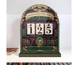 Book Reading Tracker Counter, 20cm Personalized Mini Bookshelf Book Log with 3-Digit Flip Number Display, Decorative Wooden Book Count Tracker for Home Library (Purple)