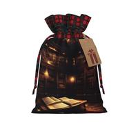 Book Room Mysterious Library Print Christmas Drawstring Gift Bags,Drawstring Bag,Xmas Christmas Bags Party Storage Bags Reusable
