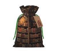 Book Room Mysterious Library Printed Christmas Drawstring Gift Bags-Xmas Wrapping Bags,Candy Bag,For Holiday Party Decorations,Wedding Party Supplies M Green Christmas Ribbon