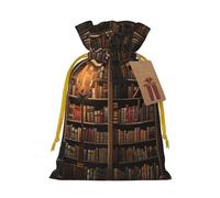 Book Room Mysterious Library Printed Christmas Drawstring Gift Bags-Xmas Wrapping Bags,Candy Bag,For Holiday Party Decorations,Wedding Party Supplies S Yellow Christmas Ribbon