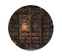 Book Room Mysterious Library Printed Gaming Mouse Pad 4 PCS, Round Non-Slip Rubber Base Laptop Mousepad Desk Mat for Gamer, Office, Home