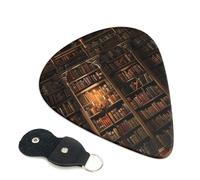 Book Room Mysterious Library Printed Guitar Picks, 6 Pack with Leather Keychain Pick Holder - 0.46mm, 0.71mm, 0.96mm Assorted Thickness for Acoustic Ukulele, Electric Guitar, Acoustic Guitar, Bass