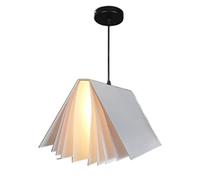 Book Shape Pendant Light - Unique Adjustable Industrial Hanging Lamp for Museum, Library, Classroom & Study Room - LED Decorative Lighting for Creative Spaces (White)