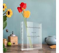 Book Shape Vase for Flowers, The Mystery of Growth, Artistic and Cultural Flavor Acrylic Vases, Aesthetic Room Decor for Home, Living Room, Table, Bookshelf, Book Lovers Gifts
