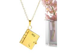 Book Shaped Pendant Necklace for Girls Adjustable Gold Pendant, Se référer à la description, Titanium, Refer to description